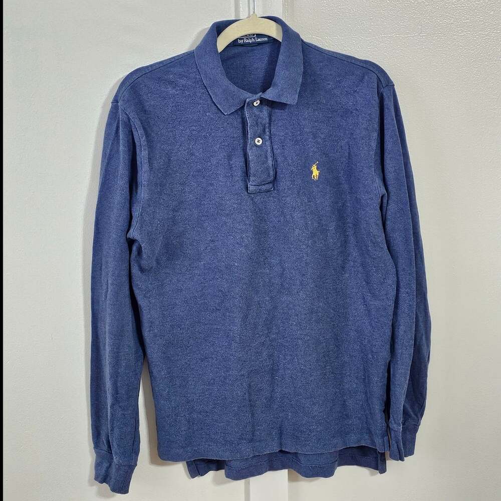 Polo Ralph Lauren Mens Small Blue Long Sleeve Polo Shirt Yellow Pony Preppy
